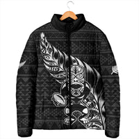 New Zealand Rugby Warrior Custom Padded Jacket Black Fern Taniko Motif - Polynesian Pride