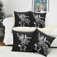 New Zealand Rugby Warrior Custom Pillow Cover Black Fern Taniko Motif - Polynesian Pride