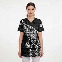 New Zealand Rugby Warrior Custom Scrub Top Black Fern Taniko Motif - Polynesian Pride