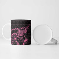 New Zealand Rugby Warrior Custom Ceramic Mug Pink Fern Taniko Motif - Polynesian Pride