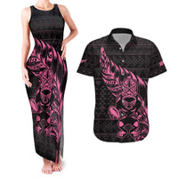 New Zealand Rugby Warrior Custom Couples Matching Tank Maxi Dress and Hawaiian Shirt Pink Fern Taniko Motif LT9 Pink - Polynesian Pride