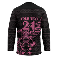 New Zealand Rugby Warrior Custom Hockey Jersey Pink Fern Taniko Motif - Polynesian Pride