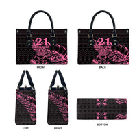 New Zealand Rugby Warrior Custom Leather Bag Pink Fern Taniko Motif - Polynesian Pride