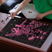 New Zealand Rugby Warrior Custom Puzzle Pink Fern Taniko Motif - Polynesian Pride