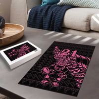 New Zealand Rugby Warrior Custom Puzzle Pink Fern Taniko Motif - Polynesian Pride