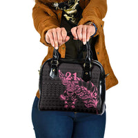 New Zealand Rugby Warrior Custom Shoulder Handbag Pink Fern Taniko Motif
