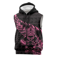 New Zealand Rugby Warrior Custom Sleeveless Zip Hoodie Pink Fern Taniko Motif LT9 Pink - Polynesian Pride