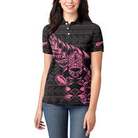 New Zealand Rugby Warrior Custom Women Polo Shirt Pink Fern Taniko Motif LT9 - Polynesian Pride