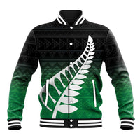 Green Silver Fern Spirit Taniko Tukutuku Personalised Baseball Jacket