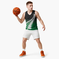 Green Silver Fern Spirit Taniko Tukutuku Personalised Basketball Jersey - Polynesian Pride