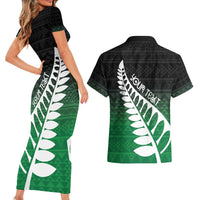 Green Silver Fern Spirit Taniko Tukutuku Personalised Couples Matching Short Sleeve Bodycon Dress and Hawaiian Shirt LT9 - Polynesian Pride
