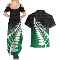 Green Silver Fern Spirit Taniko Tukutuku Personalised Couples Matching Summer Maxi Dress and Hawaiian Shirt LT9 - Polynesian Pride