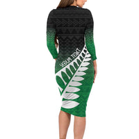 Green Silver Fern Spirit Taniko Tukutuku Personalised Family Matching Long Sleeve Bodycon Dress and Hawaiian Shirt LT9 - Polynesian Pride