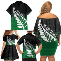Green Silver Fern Spirit Taniko Tukutuku Personalised Family Matching Off Shoulder Short Dress and Hawaiian Shirt LT9 - Polynesian Pride