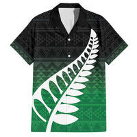 Green Silver Fern Spirit Taniko Tukutuku Personalised Family Matching Off Shoulder Short Dress and Hawaiian Shirt LT9 Dad's Shirt - Short Sleeve Green - Polynesian Pride