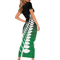 Green Silver Fern Spirit Taniko Tukutuku Personalised Family Matching Short Sleeve Bodycon Dress and Hawaiian Shirt LT9 - Polynesian Pride