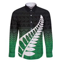 Green Silver Fern Spirit Taniko Tukutuku Personalised Family Matching Summer Maxi Dress and Hawaiian Shirt LT9 Dad's Shirt - Long Sleeve Green - Polynesian Pride