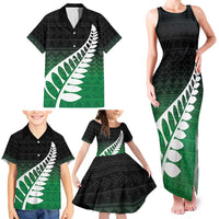 Green Silver Fern Spirit Taniko Tukutuku Personalised Family Matching Tank Maxi Dress and Hawaiian Shirt LT9 - Polynesian Pride