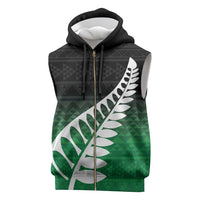Green Silver Fern Spirit Taniko Tukutuku Personalised Sleeveless Zip Hoodie - Polynesian Pride