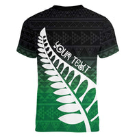 Green Silver Fern Spirit Taniko Tukutuku Personalised Women V-Neck T-Shirt