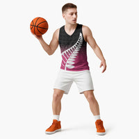 Pink Silver Fern Spirit Taniko Tukutuku Personalised Basketball Jersey - Polynesian Pride