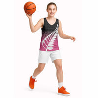 Pink Silver Fern Spirit Taniko Tukutuku Personalised Basketball Jersey - Polynesian Pride