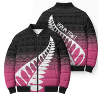 Pink Silver Fern Spirit Taniko Tukutuku Personalised Bomber Puffer Jacket - Polynesian Pride