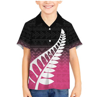 Pink Silver Fern Spirit Taniko Tukutuku Personalised Family Matching Mermaid Dress and Hawaiian Shirt LT9 Son's Shirt Pink - Polynesian Pride