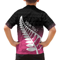 Pink Silver Fern Spirit Taniko Tukutuku Personalised Family Matching Off Shoulder Maxi Dress and Hawaiian Shirt LT9 - Polynesian Pride