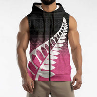 Pink Silver Fern Spirit Taniko Tukutuku Personalised Sleeveless Zip Hoodie - Polynesian Pride