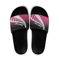 Pink Silver Fern Spirit Taniko Tukutuku Personalised Slide Sandals LT9 Pink - Polynesian Pride