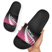 Pink Silver Fern Spirit Taniko Tukutuku Personalised Slide Sandals LT9 - Polynesian Pride