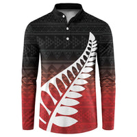 Red Silver Fern Spirit Taniko Tukutuku Personalised Button Sweatshirt