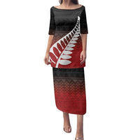 Red Silver Fern Spirit Taniko Tukutuku Personalised Family Matching Puletasi and Hawaiian Shirt LT9 Mom's Dress Red - Polynesian Pride