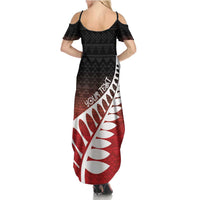 Red Silver Fern Spirit Taniko Tukutuku Personalised Family Matching Summer Maxi Dress and Hawaiian Shirt LT9 - Polynesian Pride