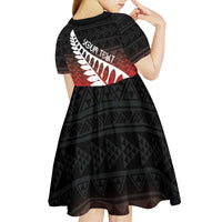 Red Silver Fern Spirit Taniko Tukutuku Personalised Kid Short Sleeve Dress