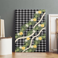 Aloha Puakenikeni Anthurium Pikake Lei Canvas Wall Art Black Hawaiian Palaka Pattern LT9 - Polynesian Pride