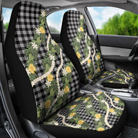 Aloha Puakenikeni Anthurium Pikake Lei Car Seat Cover Black Hawaiian Palaka Pattern LT9 - Polynesian Pride