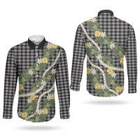 Aloha Puakenikeni Anthurium Pikake Lei Couples Matching Off The Shoulder Long Sleeve Dress and Long Sleeve Button Shirt Black Hawaiian Palaka Pattern LT9 - Polynesian Pride