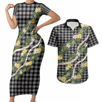 Aloha Puakenikeni Anthurium Pikake Lei Couples Matching Short Sleeve Bodycon Dress and Hawaiian Shirt Black Hawaiian Palaka Pattern LT9 Black - Polynesian Pride