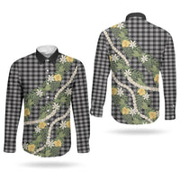 Aloha Puakenikeni Anthurium Pikake Lei Couples Matching Summer Maxi Dress and Long Sleeve Button Shirt Black Hawaiian Palaka Pattern LT9 - Polynesian Pride