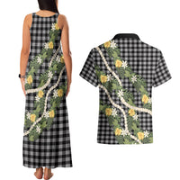 Aloha Puakenikeni Anthurium Pikake Lei Couples Matching Tank Maxi Dress and Hawaiian Shirt Black Hawaiian Palaka Pattern LT9 - Polynesian Pride