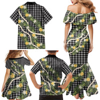 Aloha Puakenikeni Anthurium Pikake Lei Family Matching Mermaid Dress and Hawaiian Shirt Black Hawaiian Palaka Pattern LT9 - Polynesian Pride