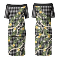 Aloha Puakenikeni Anthurium Pikake Lei Family Matching Puletasi and Hawaiian Shirt Black Hawaiian Palaka Pattern LT9 Mom's Dress Black - Polynesian Pride