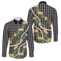 Aloha Puakenikeni Anthurium Pikake Lei Family Matching Puletasi and Hawaiian Shirt Black Hawaiian Palaka Pattern LT9 Dad's Shirt - Long Sleeve Black - Polynesian Pride