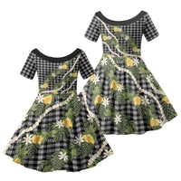 Aloha Puakenikeni Anthurium Pikake Lei Family Matching Puletasi and Hawaiian Shirt Black Hawaiian Palaka Pattern LT9 Daughter's Dress Black - Polynesian Pride