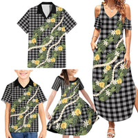 Aloha Puakenikeni Anthurium Pikake Lei Family Matching Summer Maxi Dress and Hawaiian Shirt Black Hawaiian Palaka Pattern LT9 - Polynesian Pride