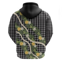 Aloha Puakenikeni Anthurium Pikake Lei Hoodie Black Hawaiian Palaka Pattern