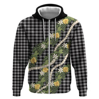 Aloha Puakenikeni Anthurium Pikake Lei Hoodie Black Hawaiian Palaka Pattern