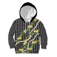 Aloha Puakenikeni Anthurium Pikake Lei Kid Hoodie Black Hawaiian Palaka Pattern